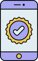 Check Sticker Smartphone Icon In Blue And Yellow Color. vector