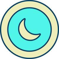 Flat Crescent Moon Icon On Yellow And Turquoise Circle Background. vector