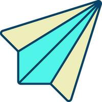 Turquoise And Yellow Paper Plane Flat Icon. vector