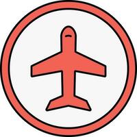 Red Airplane Round Icon Or Symbol. vector