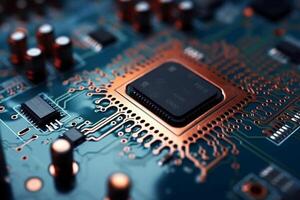 Macro photography of Electronic Circuit Board top view. photo