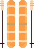 Ski Boards With Sticks Flat Icon In Orange Color. vector