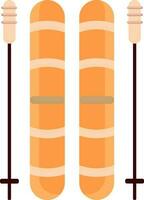 Ski Boards With Sticks Flat Icon In Orange Color. vector