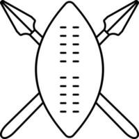 Cross Lance With Shield Black Outline Icon. vector