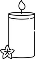 Isolated Burning Candle With Flower Icon In Black Linear Style. vector