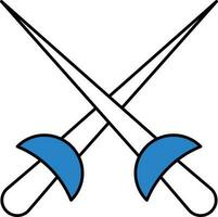 Cross Sword Icon In Blue Color. vector