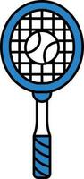 tenis raqueta con pelota plano icono en azul y blanco color. vector