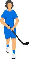 Faceless Female Hockey Player Holding Stick On White Background. vector