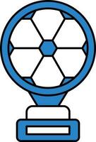 Blue And White Soccer Trophy Icon In Flat Style. vector