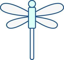 Turquoise And White Dragonfly Icon In Flat Style. vector