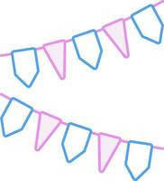 Blue And Pink Outline Triangle Bunting Flags Hanging Icon On White Background. vector