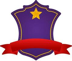 Blank Star Shield Frame With Ribbon Element In Purple And Red Color. vector