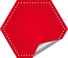 Empty Curl Hexagon Shape Label Element In Red Color. vector