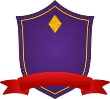 Purple Blank Diamond Shield Frame With Red Ribbon On White Background. vector