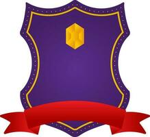 Blank Hexagon Diamond Shield Frame With Ribbon In Purple And Red Color. vector