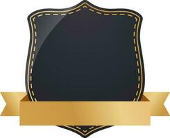 Black Shield Frame Or Badge With Golden Ribbon Element On White Background. vector