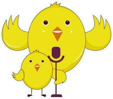 Isolated Yellow Bird Couple With Microphone Flat Element. vector