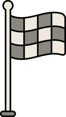 Waving Checkered Flag Flat Icon In Grey And White Color.