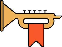 Trumpet With Ribbon Flat Icon In Orange Color. vector