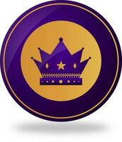 Crown Token, Badge Element In Golden And Purple Color. vector