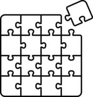 Black Linear Style Jigsaw Puzzle Icon. vector