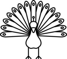 Cartoon Illustration Of Peacock Black Stroke Icon. vector