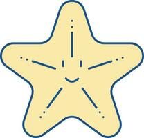 Smiley Starfish Cartoon Icon In Yellow Color. vector