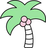 Coconut Tree Pink And Green Icon In Flat Style. vector