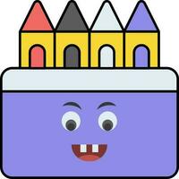 Cute Face Crayon Box Colorful Icon. vector