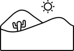 Sun With Cactus In Desert Black Stroke Icon. vector