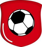 Red Shield With Soccer Ball Icon In Flat Style. vector