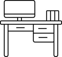 Isolated Computer Table Icon In Black Outline. vector