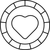 Isolated Heart Coin Icon In Black Outline. vector