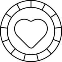 Isolated Heart Coin Icon In Black Outline. vector