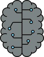 Grey And Blue Artificial Brain Icon Or Symbol. vector