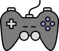 gris y púrpura gamepad con cable plano icono vector