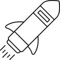 Fly Rocket Icon In Black Stroke. vector