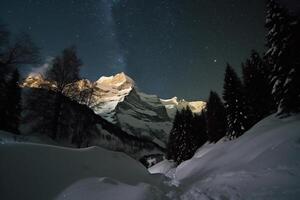 Aurora, suizo Alpes, estrella, nieve, invierno. ai generativo foto