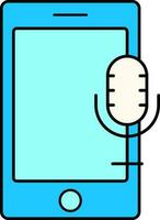 Isolated Smartphone With Microphone Icon In Blue And White Color. vector