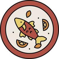 Top View Fish Dish Plate Colorful Icon. vector