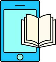 Flat Style Smartphone With Open Book Icon In Blue And Yellow Color. vector