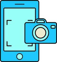 plano teléfono inteligente con cámara icono en azul color. vector
