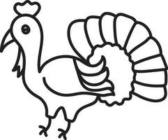 Cartoon Turkey Bird Icon In Black Linear Style. vector