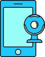 Blue Illustration Of Web Cam With Smartphone Flat Icon. vector