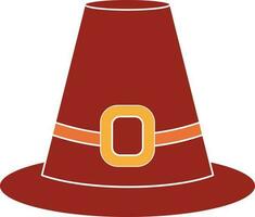 Isolated Pilgrim Hat Flat Icon In Red And Yellow Color. vector