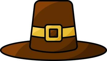Isolated Pilgrim Hat Flat Icon In Brown And Yellow Color. vector