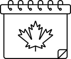 Maple Leaf On Calendar Icon In Black Line Art. vector