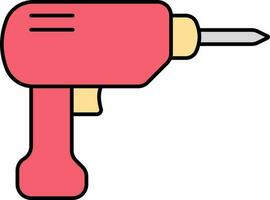 Yellow And Red Drill Machine Flat Icon. vector