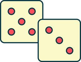 Isolate Dice Icon In Red And Yellow Color. vector