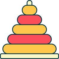 Flat Style Toy Pyramid Icon In Red And Yellow Color. vector